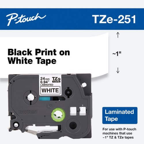  Brother - P-touch TZe251 Laminated Label Tape - Black on White