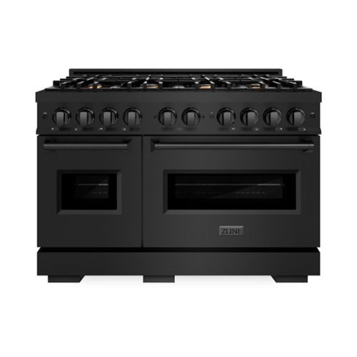 ZLINE - 48" Classic Double Oven Gas Range in Black Stainless w/ 8 Brass Burners (CGRB-BR-48) - Black Stainless Steel-Front_Standard 