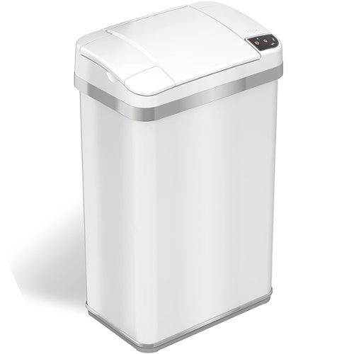 iTouchless - 4 Gallon Touchless Sensor Trash Can with AbsorbX Odor Control and Fragrance, White Stainless Steel Bathroom Garbage Bin - Pearl White