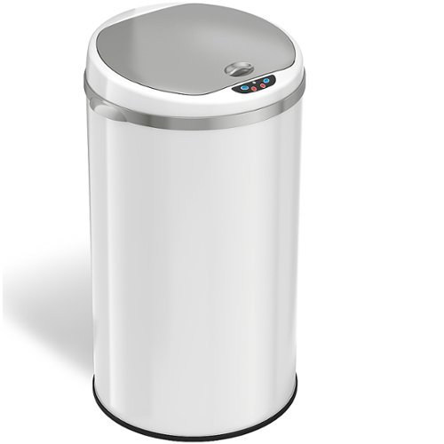 iTouchless - 8 Gallon Touchless Sensor Trash Can with AbsorbX Odor Control System, White Stainless Steel Round Shape Kitchen Bin - Pearl White