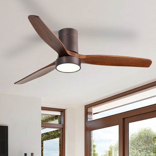 Sofucor - 52'' Low Profile Ceiling Fan with Lights and Remote Dimmable LED Reversible DC Modern Wood Flush Mount Ceiling Fan - Black-Front_Standard 