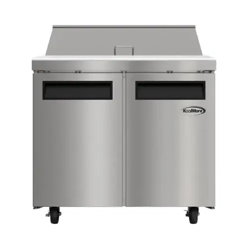 Front. Koolmore - 36 in. Commercial 2-Door Refrigerated Salad and Sandwich Prep Table, 10 Pan Capacity and 11 Cu. Ft. of Storage - Stainless steel.