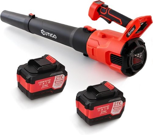 OUTIGO - Cordless Leaf Blower, with 2 * 21V 4.5Ah Batteries and 2 Tubes, Powerful Lightweight Handheld Garden Leaf Blower - Red-Front_Standard 