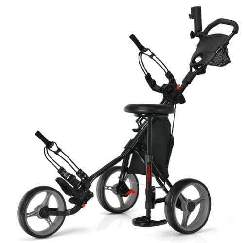 Costway - Folding 3 Wheels Golf Push Cart W/Seat Scoreboard Adjustable Handle - Gray-Front_Standard 