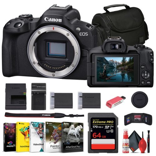Canon - EOS R50 Mirrorless Camera + 64GB Card + Bag + Charger + Battery + More (International Version) - Black-Front_Standard 
