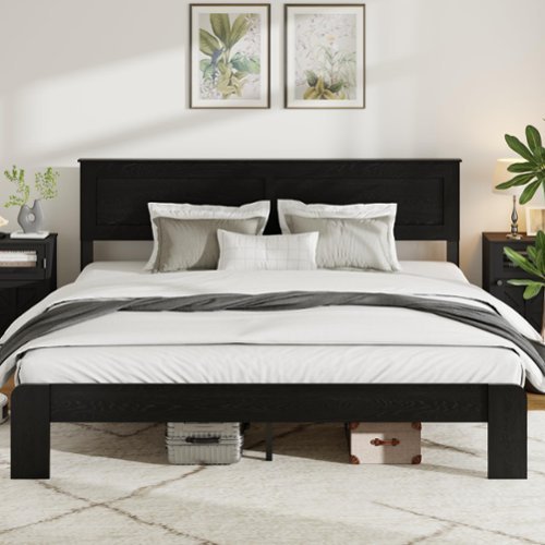 Ecooso - King Bed Frame, Wood Platform, Noise Free, No Box Spring Needed, Large Under Bed Storage, Easy Assembly - Black-Front_Standard 