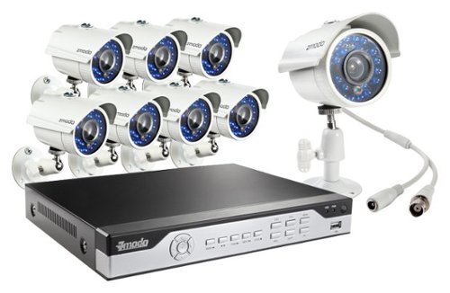  Zmodo - 8-Channel, 8-Camera Outdoor DVR Surveillance System - Black/Silver/White
