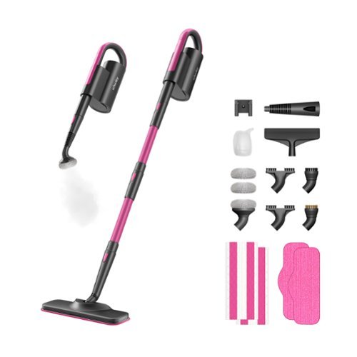 Schenley - 19-in-1 Steam Mop, Dual-Rod Design with Detachable Handheld Steamer, includes Multi-purpose Accessories - Magenta & Noble Gray-Front_Standard 