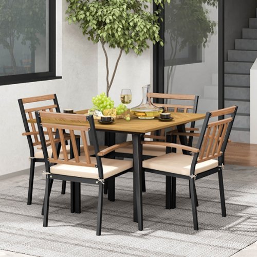 Costway 5 Pieces Patio Dining Set Outdoor Dining Table and Chairs with Cushions - Beige