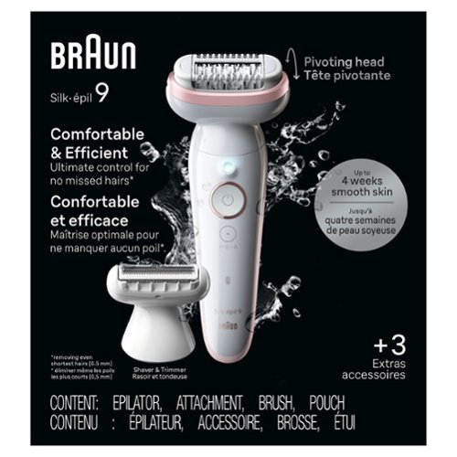 Braun Silk-épil 9 Pivoting Head, Wet and Dry Epilator, Includes Shaver Head and Trimmer Comb - White/Flamingo WORLDWIDE DELIVERY