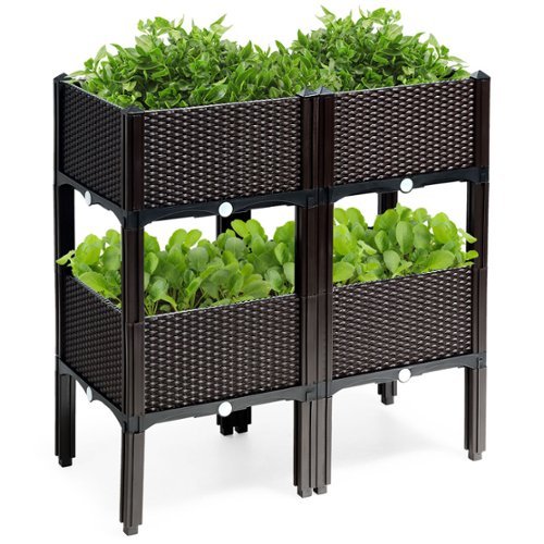 Costway Set of 4 Raised Garden Bed Elevated Flower Vegetable Herb Grow Planter Box - Brown + Black
