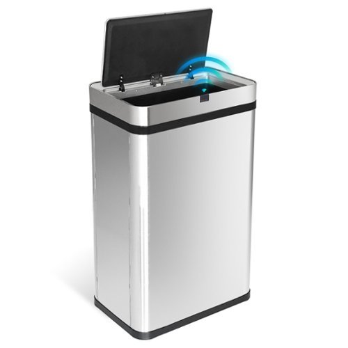 Innovaze - 16 Gallon Stainless Steel Rectangular Motion Sensor Trash Can with Removable and Portable Design - Silver-Front_Standard 