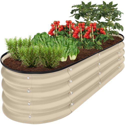 Best Choice Products - 4x2x1ft Outdoor Raised Metal Oval Garden Bed, Planter Box for Vegetables, Flowers - Beige-Front_Standard 