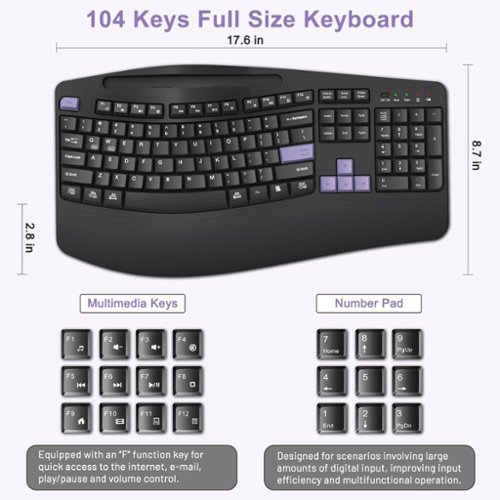 PRIMEPLUS Wireless Keyboard & Mouse Combo, 2.4G Ergonomic Full