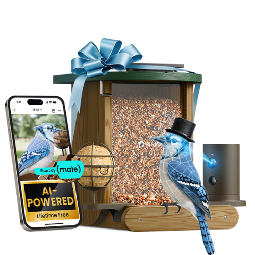 BIRDFY - Smart Bird Feeder Cedar D with Solar Panel, 1080P Camera, Lifetime Free AI Bird ID, Slow Motion, Night Vision, Durable - Brown-Front_Standard 