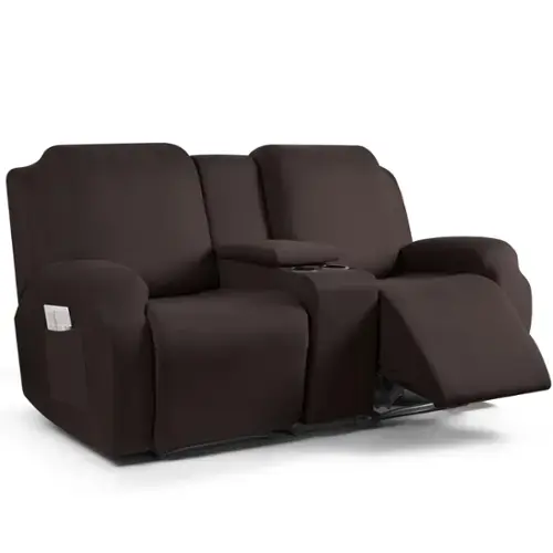Coffee 2 Seat Recliner Cover with Console