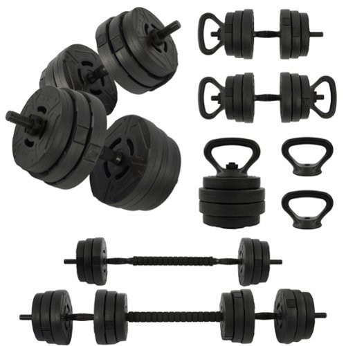 Fitvids - 4 in 1 Adjustable Dumbbell Set, 60lbs Free Weights Set with Connector - Black-Front_Standard 