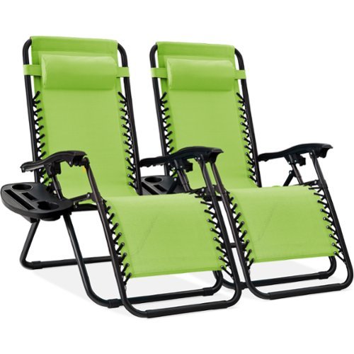 Best Choice Products - Set of 2 Zero Gravity Lounge Chair Recliners for Patio, Pool w/ Cup Holder Tray - Lime Green-Front_Standard 