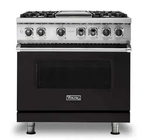 Front. Viking - 5-Series 5.6 Cu. Ft. Self-Cleaning Freestanding Dual Fuel Convection Range - 4 Burner - LP - Onyx.