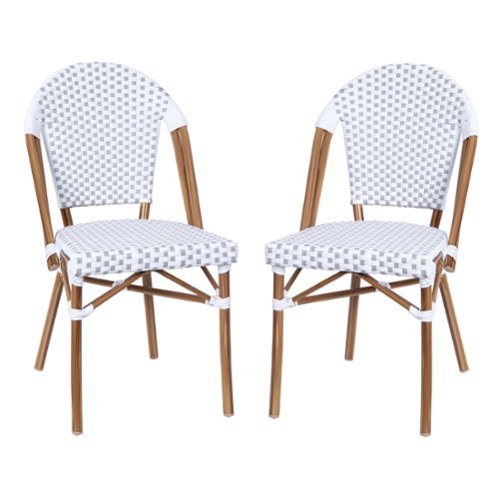 Alamont Home - Lourdes 2 Pack All-Weather Commercial Paris Chairs with Bamboo Print Frame - White & Gray/Natural Frame-Front_Standard 