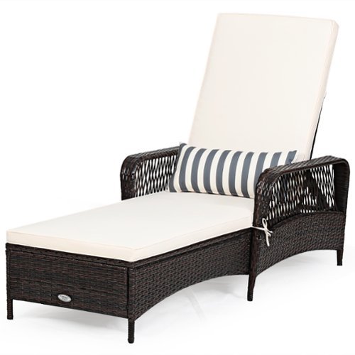Costway PE Rattan Chaise Lounge Chair Armrest Recliner Adjustable Pillow - Mix brown, Off white