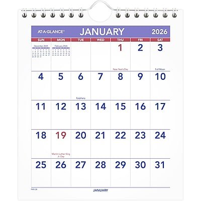 AT-A-GLANCE - 2026 6.5" x 7.5" Monthly Wall Calendar - White/Purple