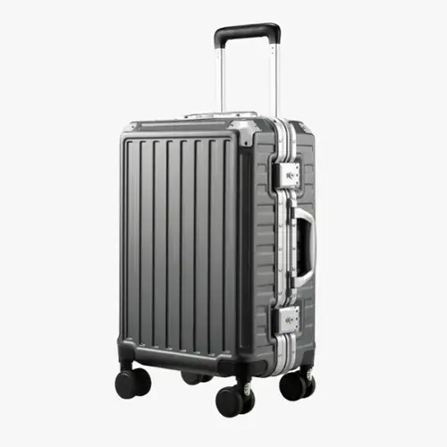 Front. LUGGEX - LUGGEX Carry On Aluminum Frame Zipperless Polycarbonate Spinner Hard Shell Suitcase - ZX-Core - Charcoal Metallic.