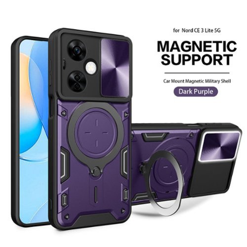 Reiko - Tpu Pc Shockproof Magnetic Phone Case With Free Adjustment Ring Holder For Oneplus Nord N30 5G In - Purple-Front_Standard 