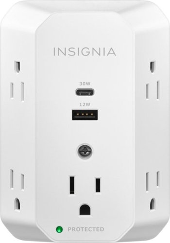 Insignia™ - 5-Outlet / 1-USB-C / 1-USB Wall Tap 1,080 Joules Surge Protector - White