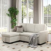 Bestier 83 inch. Square Arm 4-seat Corduroy L-shaped Sofa with storage Sleeper Sofa with Back Cushions - White
