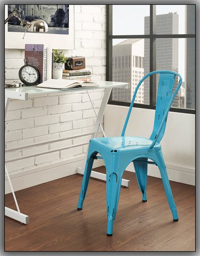  Walker Edison - Antiqued Metal Office Chair - Blue