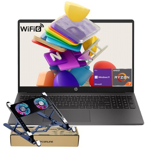 HP - 255 15.6" FHD Laptop - AMD Ryzen 7 7730U with 32GB RAM - 2TB SSD - Numeric Keypad - PCO Laptop Cooler - Gray-Front_Standard 