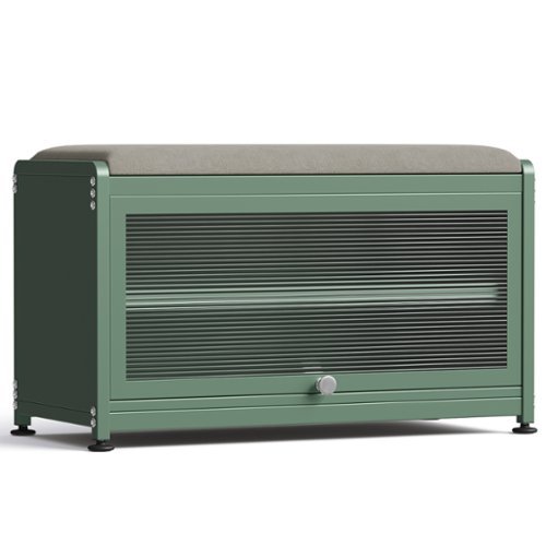 Malletson - 3-Tier Shoe Storage Bench, Metal Shoe Rack with Removable Seat Cushion, for Entranceways, Hallways and Bedrooms - Green-Front_Standard 