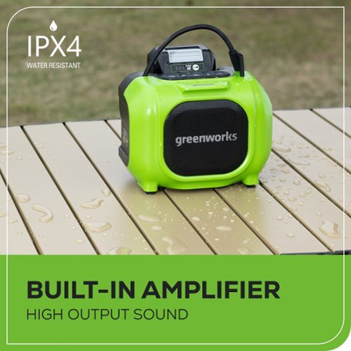 Greenworks 24 Volt Battery Powered Bluetooth Speaker with 2.0Ah Battery & Charger - Green GLOBAL SHIPPING