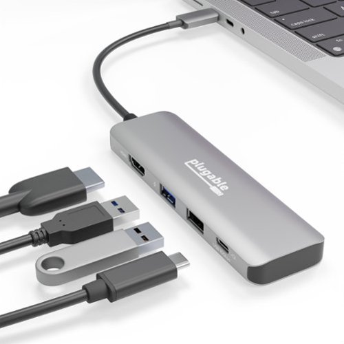 Plugable - USB-C 4-in-1 Adapter Hub 100W Pass Through Charging, HDMI 4K 60Hz - Silver-Front_Standard 