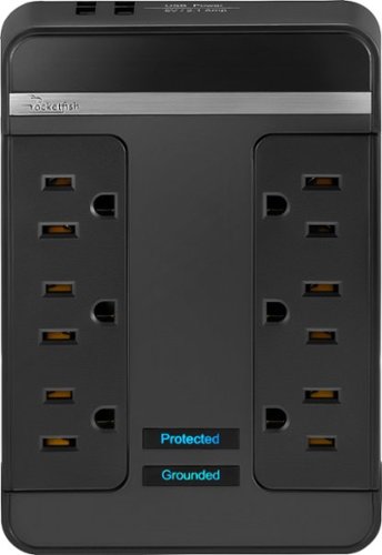 Rocketfish™ - 6 Outlet/2 USB Swivel Wall Tap 2100 Joules Surge Protector - Black