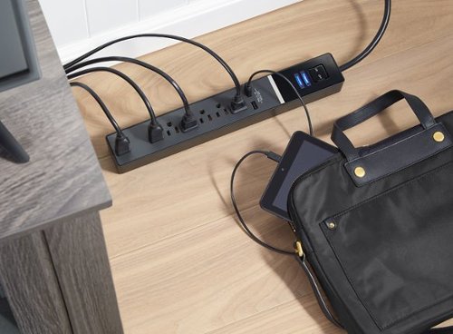 Rocketfish™  7-Outlet/2-USB 2100 Joules Surge Protector Strip - Black WHERE TO BUY