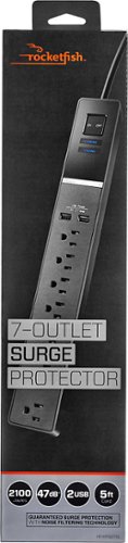 Rocketfish™  7-Outlet/2-USB 2100 Joules Surge Protector Strip - Black WORLDWIDE DELIVERY