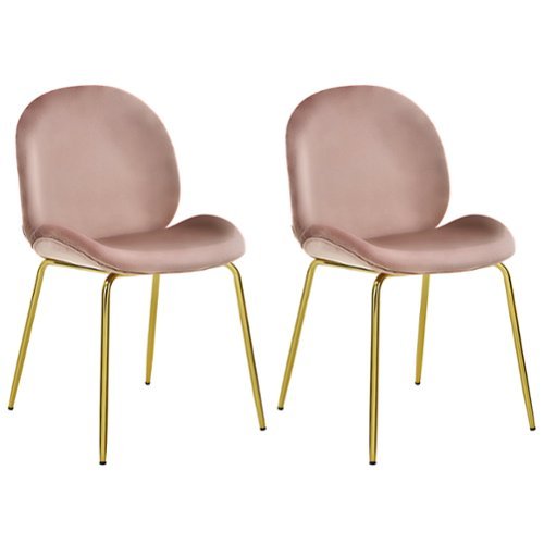 Costway Set of 2 Velvet Accent Chairs Dining Side Chairs w/Gold Metal Legs - Pink