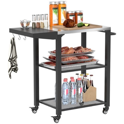 Outsunny - Outdoor Grill Cart Table with Foldable Side Table - Silver-Front_Standard 