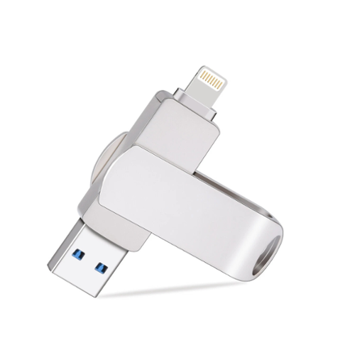 Stock Preferred - 128GB Dual Lightning USB 3.0 Flash Drive for iPhone/iPad/PC - Silver-Front_Standard 