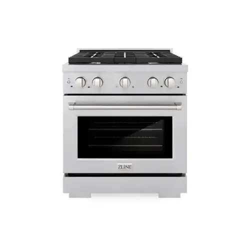 Front. ZLINE - ZLINE 30 in. Paramount Dual Fuel Satin Steel Range w/ 4 Burners & Convection Oven (SDRS-30) - Stainless Steel.
