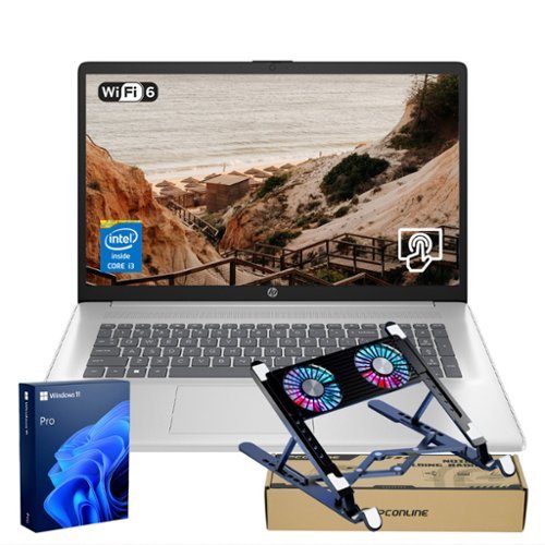 HP - 17.3" Touchscreen Laptop - Intel Core i3-N305 with 16GB RAM - 128GB eMMC + 512GB SSD - Numeric KP - PCO Laptop Cooler - Silver-Front_Standard 