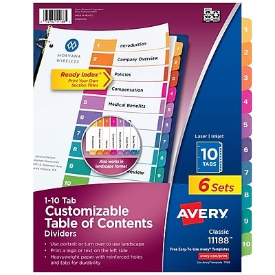 Avery - Ready Index Table of Contents Paper Dividers, 1-10 Tabs, 6 Sets/Pack - Multicolor