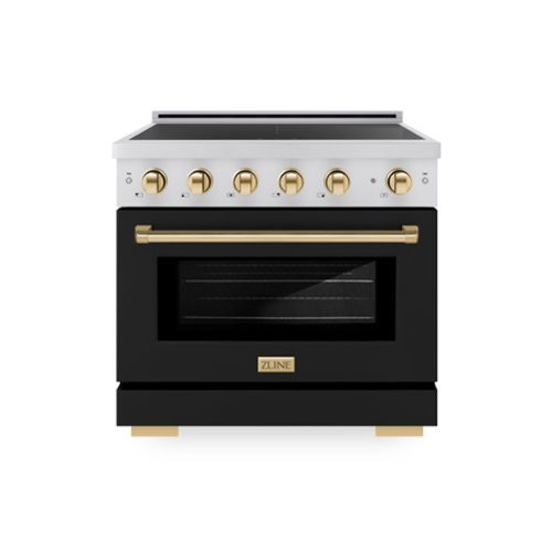 ZLINE - Autograph 36 in. 5.2 cu. ft. Paramount Freestanding Induction Range with 5 Burners and Gold Accents with Black Door - Matte Black