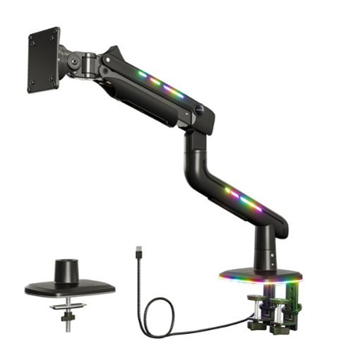 HUANUO - Single Monitor Desk Mount with Mechanical Spring Arm, Integrated LED Light, & Supports up to a 57” Monitor - Black
