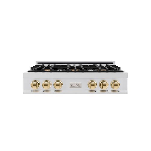 ZLINE - Autograph 36 in. Slide-In Classic Rangetop w/ 6 Burners in Stainless Steel & Polished Gold Accents - Stainless Steel