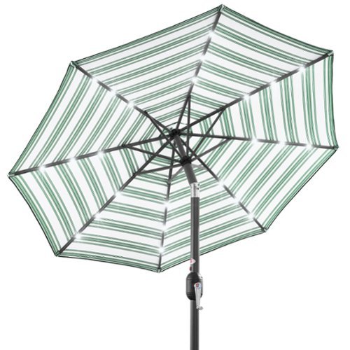 Best Choice Products - 10ft Solar LED Lighted Patio Umbrella w/ Tilt Adjustment, UV-Resistant Fabric - Striped Green-Front_Standard 