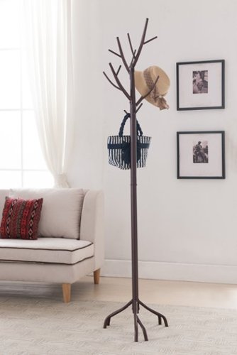 Kings Brand Furniture - Metal Hall Tree Freestanding Coat & Hat Rack with Branches, Bronze - Dark Orange-Front_Standard 