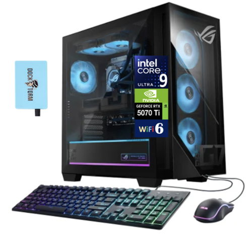 ASUS - ROG G700 58L Desktop PC (Intel Ultra 9- 285K, 32GB DDR5, 2TB SSD, Win 11 Home) w/USB Hub - Black-Front_Standard 